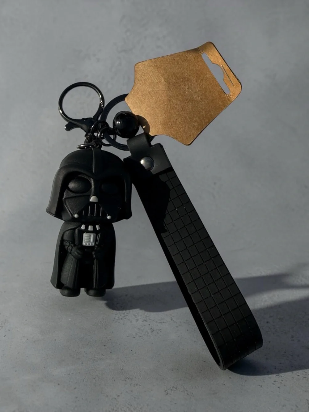 Black Darth Vader Silicone Keychain with Black Wrist Strap